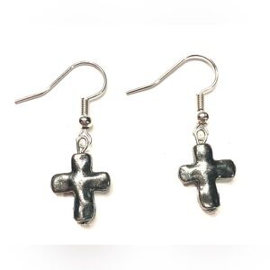 Handmade Black Metallic Cross Earrings Religious Women Gift